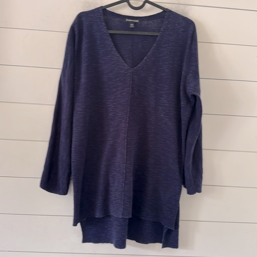 Eileen Fisher  Marked XXS (more S-M) Linen Cotton Slub V-Neck Tunic Sweater